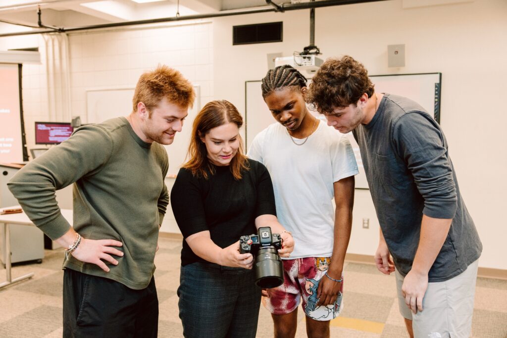 Andrea McDonnell, Professor of Communications, with her students