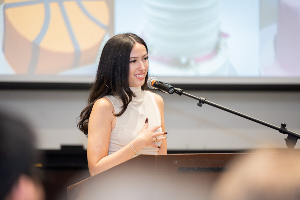 Student participating in the Pitch Competition